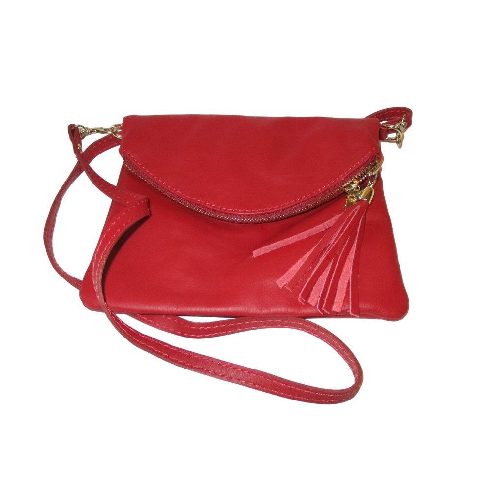 *Vera Pelle Made in Italy Brick Red Crossbody Bag Buttery Soft Leather Zip Close